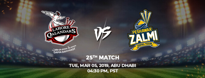 Lahore Qalandars VS Peshawar Zalmi 25th Match (PSL 2019)